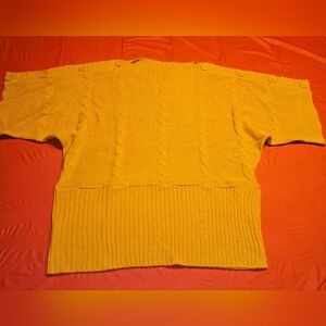 Caren Sport 3X Mustard Cable Knit Sweater Chunky Button Shoulders LtWt Like New